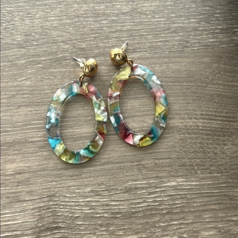 Blue and Pink Textured Hoop Earrings